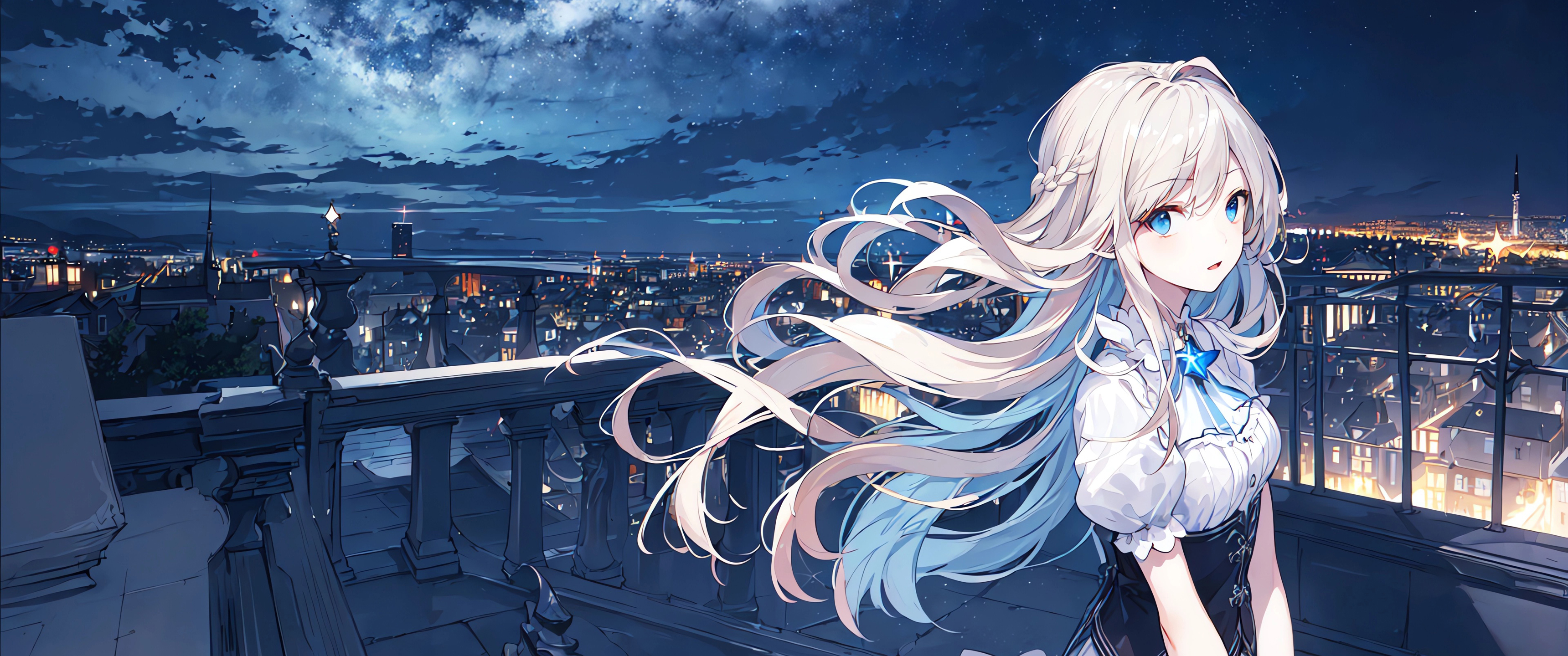 【彼岸图网】长发动漫女孩  裙子 城市夜晚 3440x1440带鱼屏壁纸.jpg